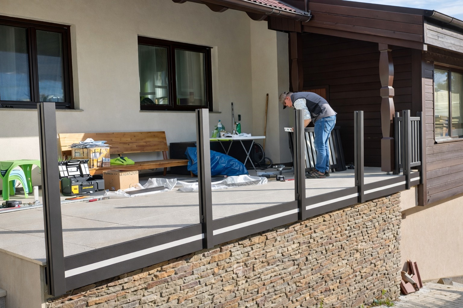 Beginn der Geländermontage